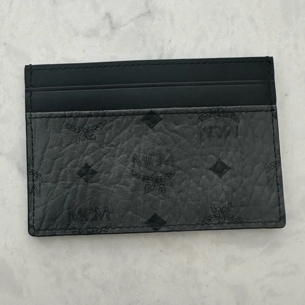 MCM Gray and Black Leather Card Case